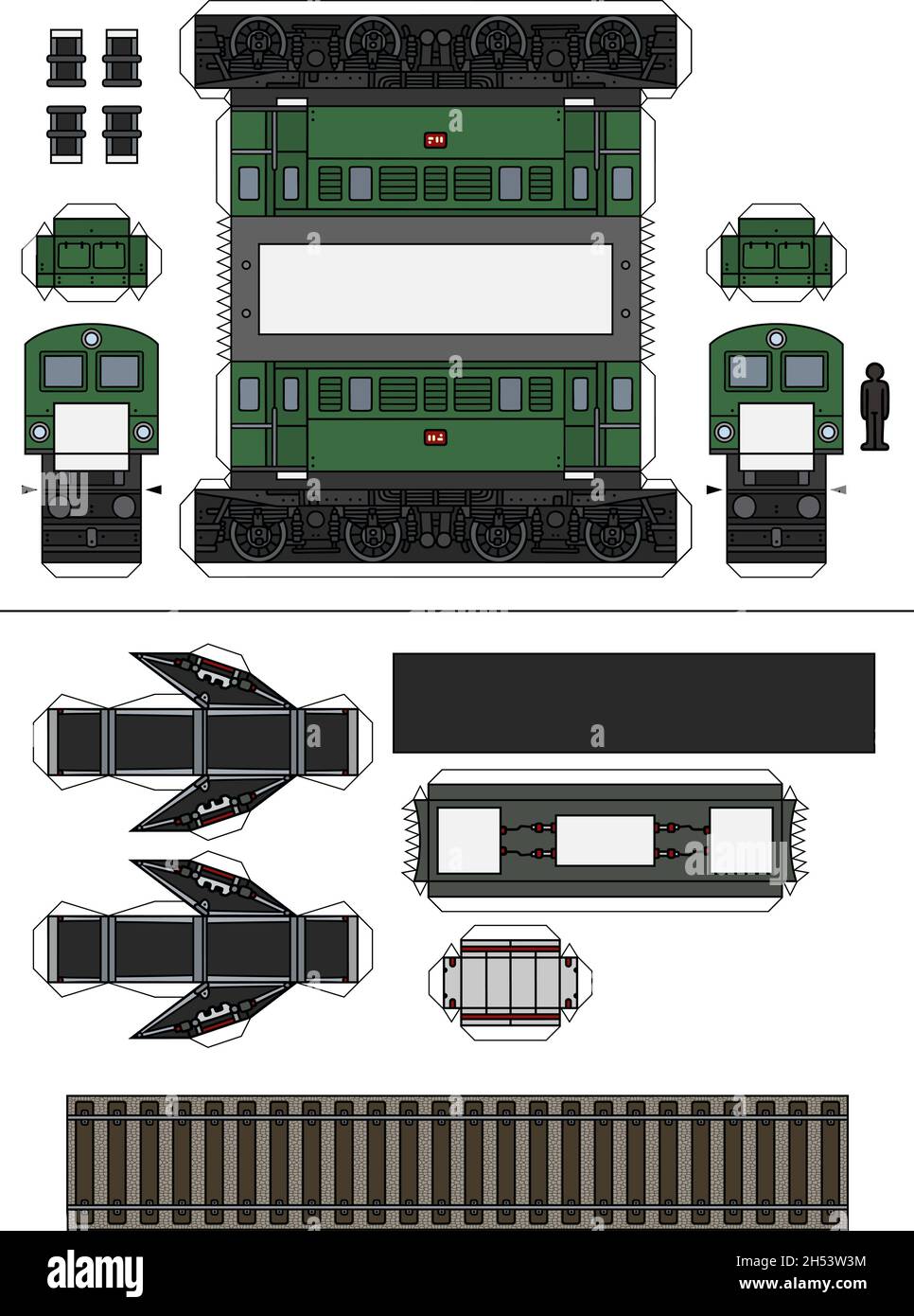 The vector paper model of a vintage green electric locomotive Stock ...