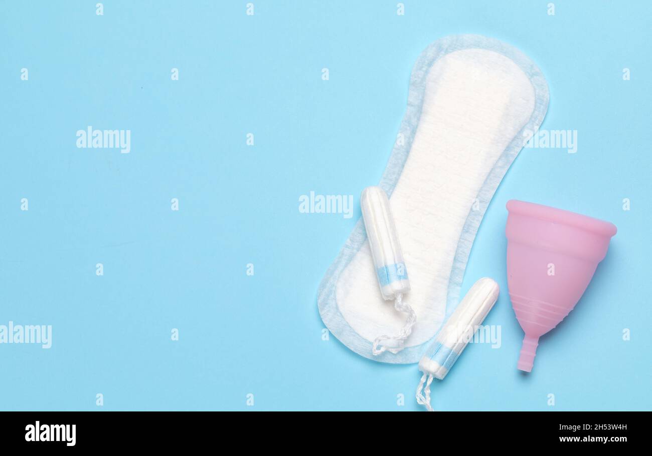 Menstruation. Hygiene for menstruation, pads, tampons and a bowl for