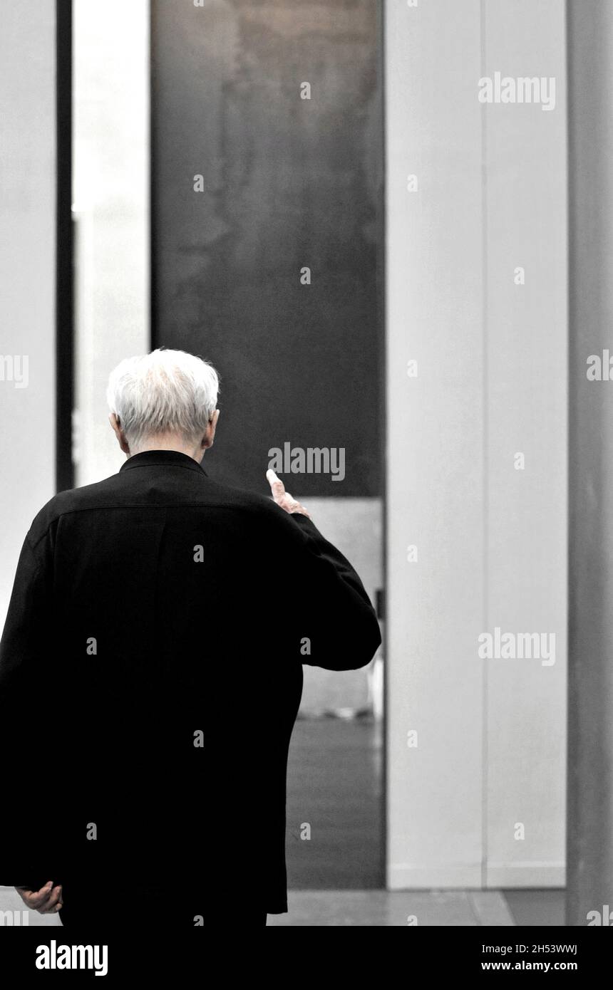APRIL 10, 2014: FRANCE. AVEYRON (12) RODEZ, MUSEUM SOULAGES. PIERRRE SOULAGES IN HIS MUSEUM . Stock Photo