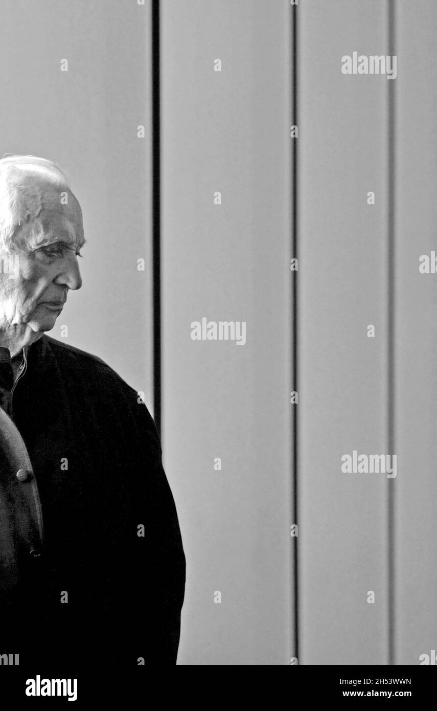 APRIL 10, 2014: FRANCE. AVEYRON (12) RODEZ, MUSEUM SOULAGES. PIERRRE SOULAGES IN HIS MUSEUM . Stock Photo