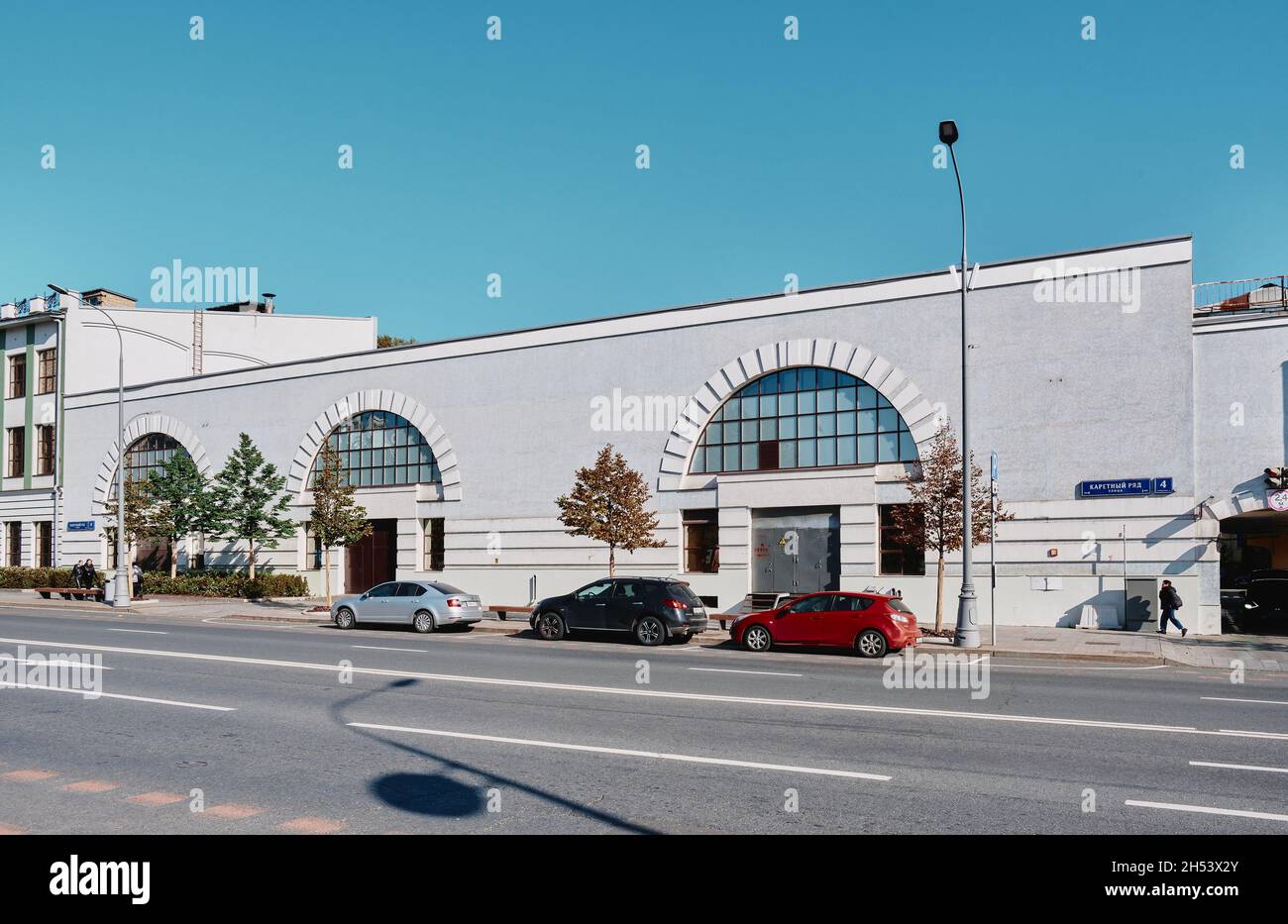 View of the Garage of the Council of Peoples Commissars, built in the 1920s, constructivism style, landmark: Moscow, Russia - October 06, 2021 Stock Photo