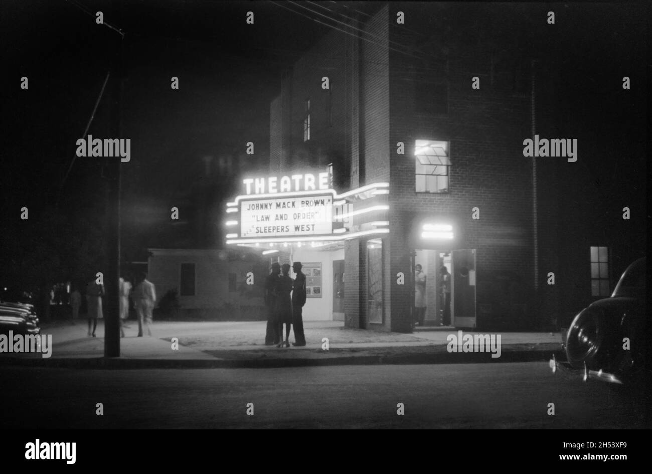 Movie Theatre at Night, Greensboro, Georgia, USA, Jack Delano, U.S. Farm Security Administration, U.S. Office of War Information Photograph Collection, June 1941 Stock Photo