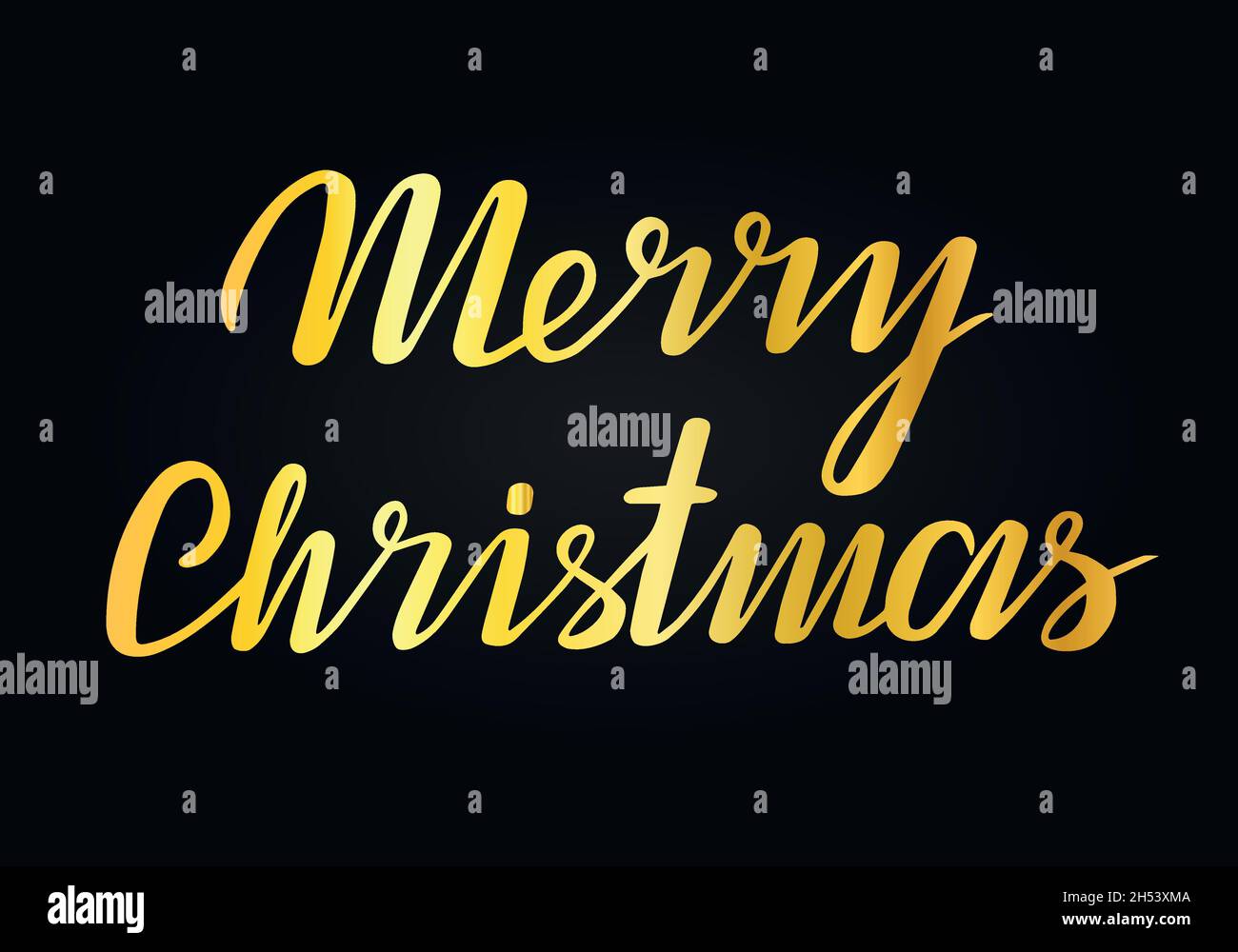 Gold Merry Christmas Vector Lettering. Greeting Card on black ...