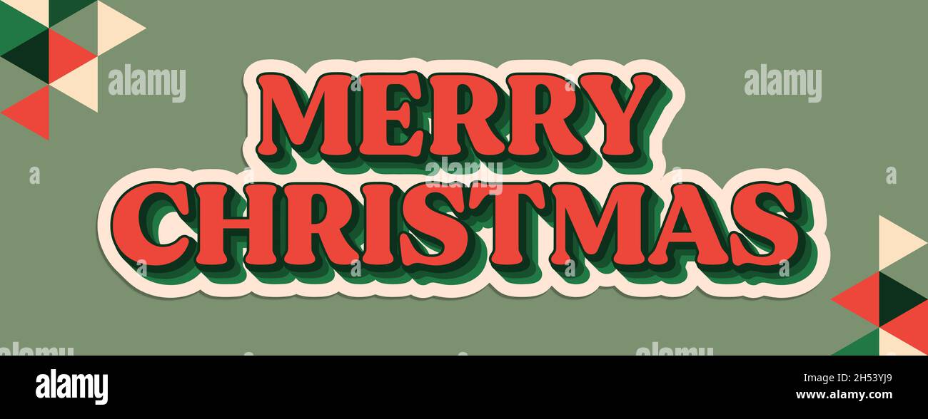 Merry Christmas holiday graphic design banner, retro vintage modern illustration, red green stripped geometric pattern, December celebration sign, lab Stock Photo