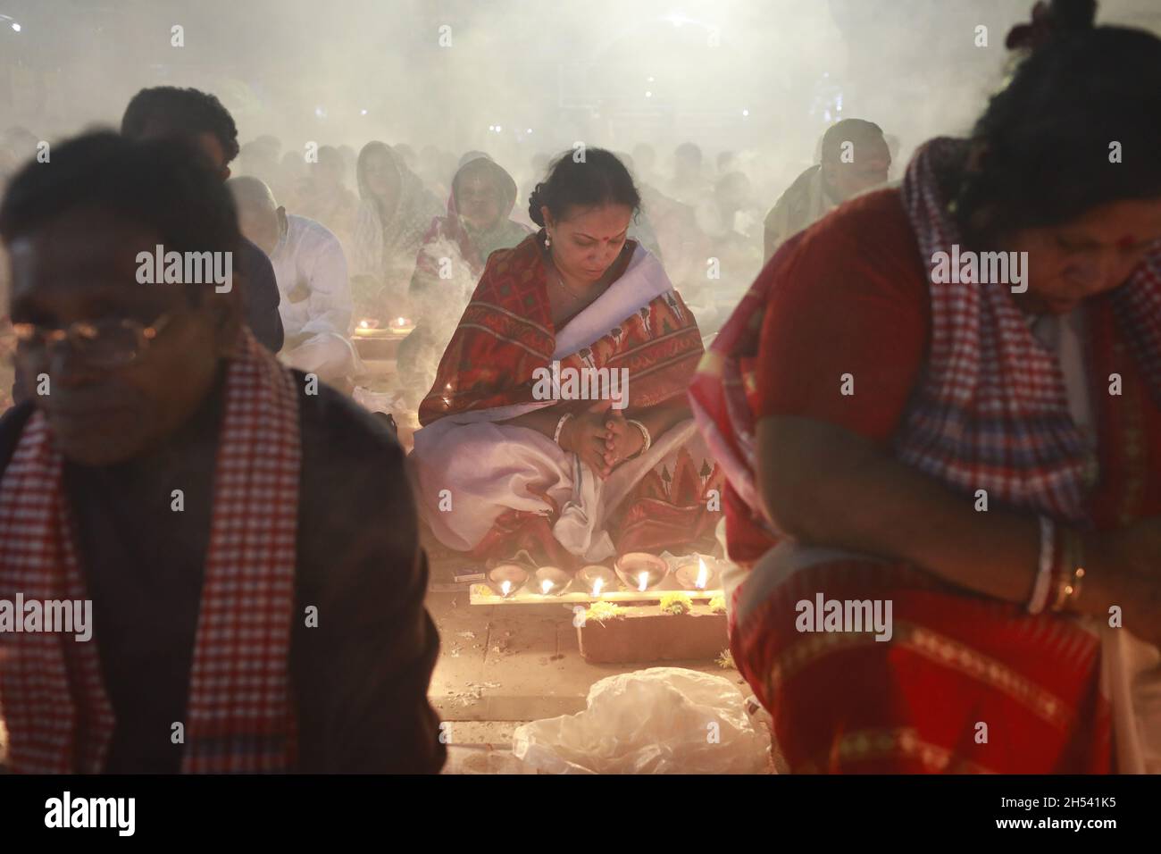 Barodi Bangladesh 06th Nov 21 Hindu Devotees Offer Prayer As They Take Part In A Ritual Activity During The Rakher Upobash At Shri Shri Lokanath Brahmachar Ashram Temple In Barodi Narayanganj Bangladesh