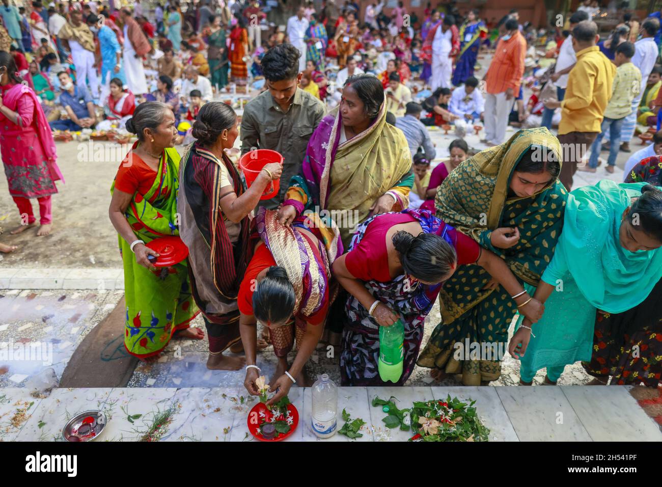 Hindu Devotees Offer Prayer As They Take Part In A Ritual Activity During The Rakher Upobash At Shri Shri Lokanath Brahmachar Ashram Temple In Barodi Narayanganj Bangladesh On November 6 21 During
