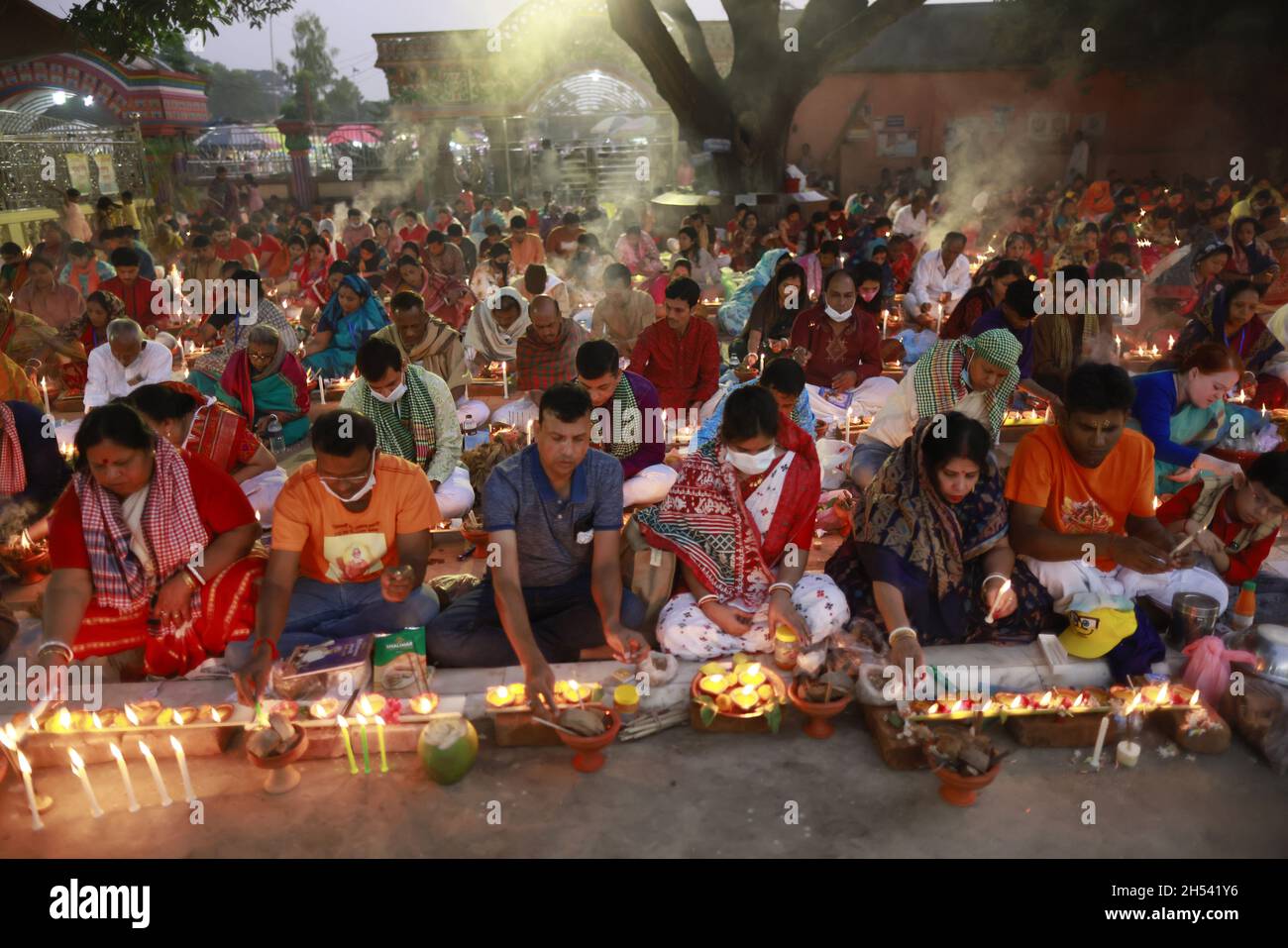 Barodi Bangladesh 06th Nov 21 Hindu Devotees Offer Prayer As They Take Part In A Ritual Activity During The Rakher Upobash At Shri Shri Lokanath Brahmachar Ashram Temple In Barodi Narayanganj Bangladesh