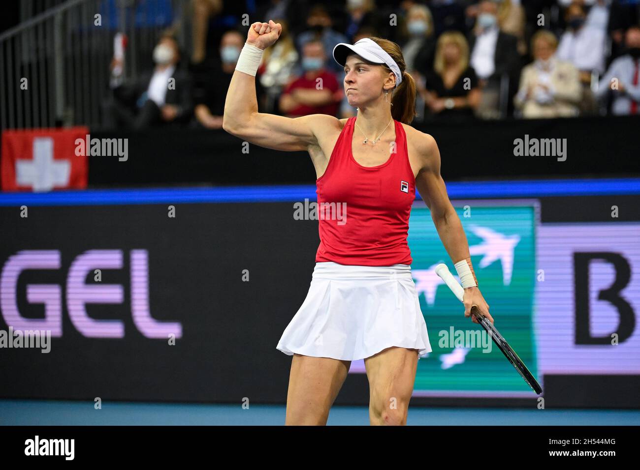 Prague, Czech Republic. 06th Nov, 2021. Liudmila Samsonova of Russia  celebrates a victory after the final match of the women's tennis Billie  Jean King Cup (former Fed Cup) against Belinda Bencic of