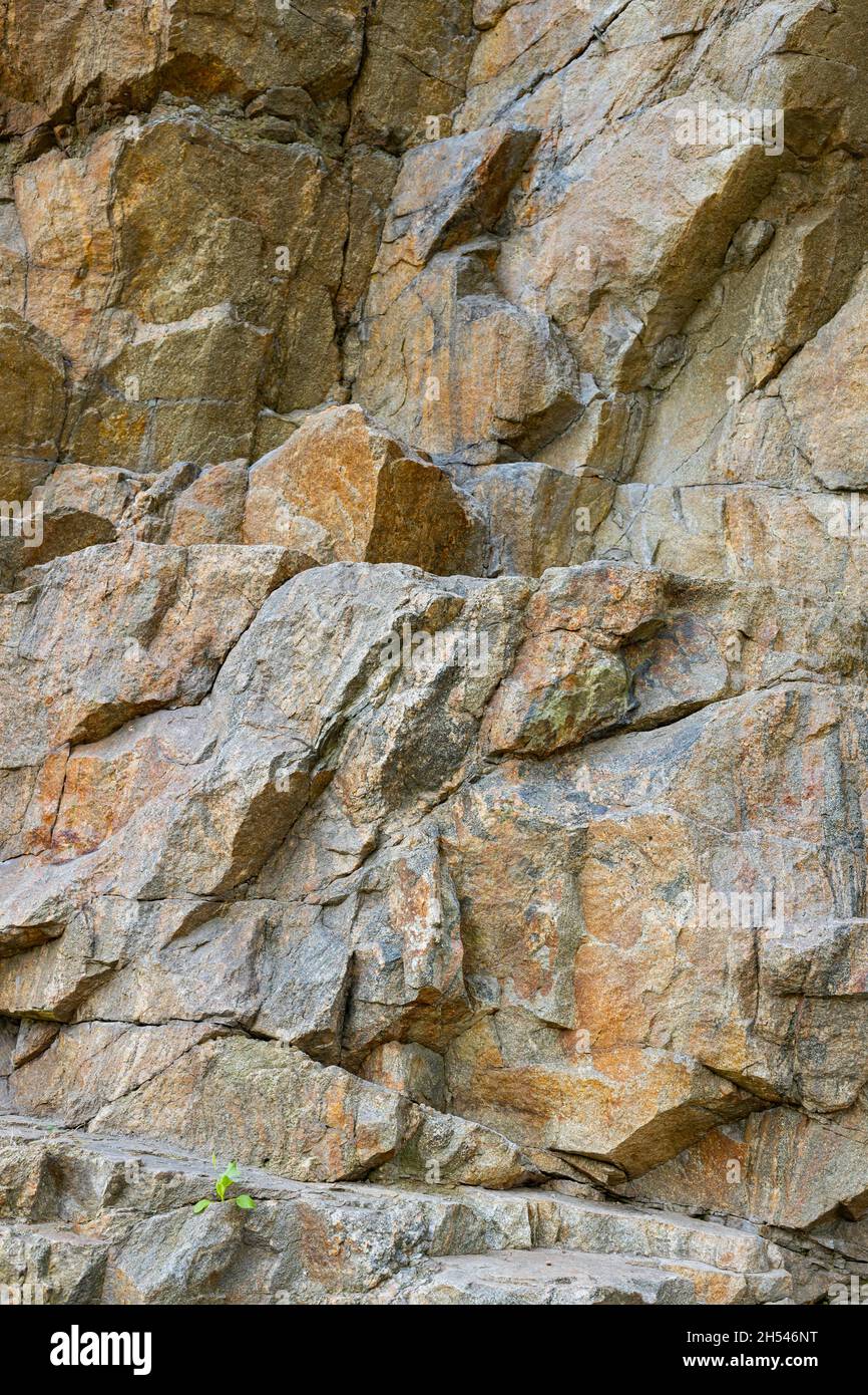 Destruction of the rock of the mountain after the explosion. Cracks in ...