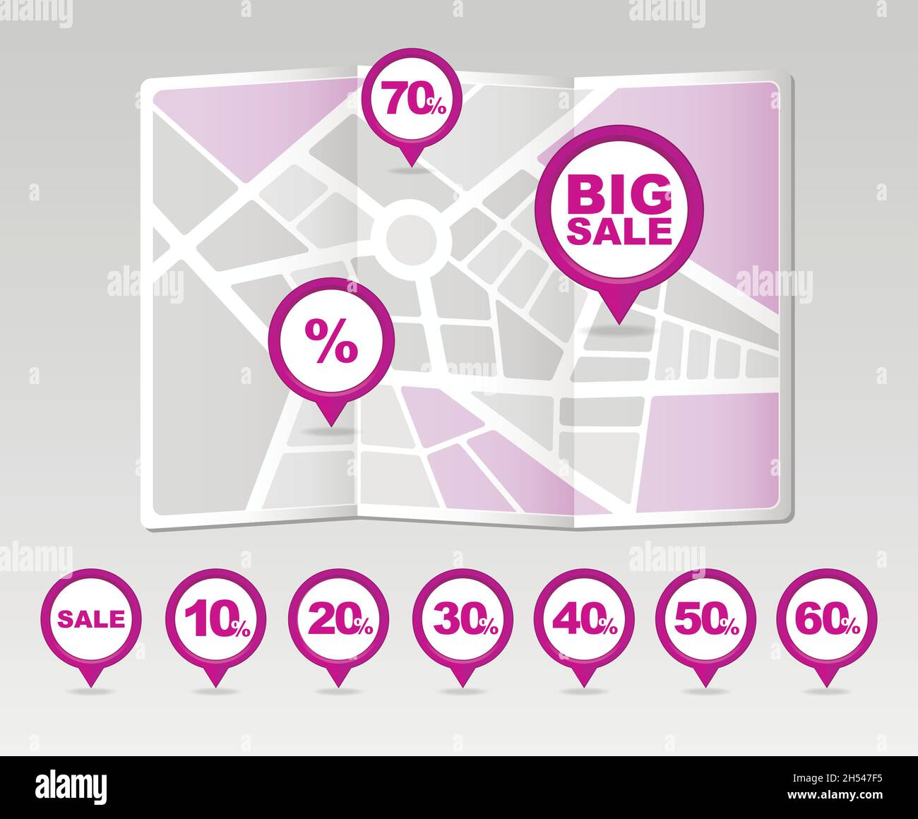Retail Sale Discount pin map icon. Map pointer, markers. Big sale. 50 ...