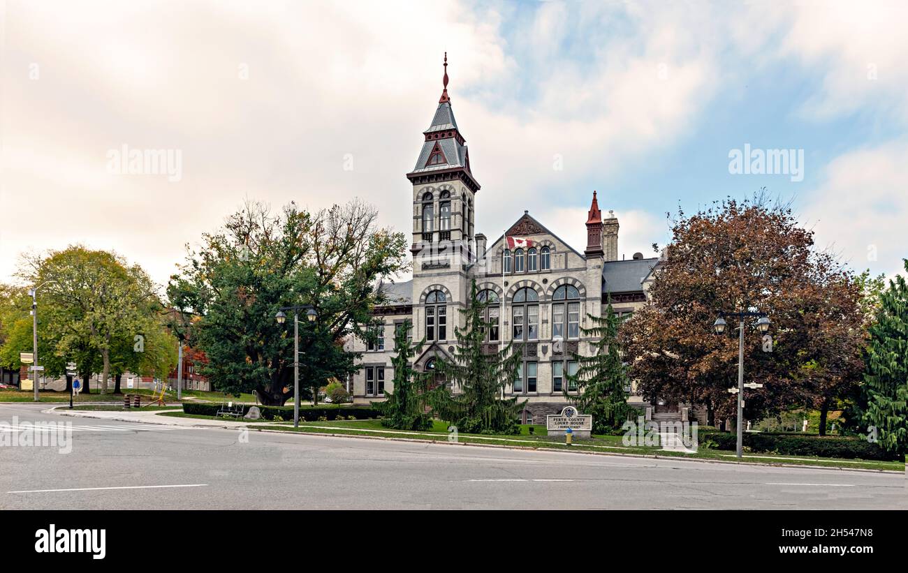 Stratford, Ontario, Canada - Oct 12, 2020: View at the historic courthouse building in Stratford, Ontario, Canada. Stock Photo