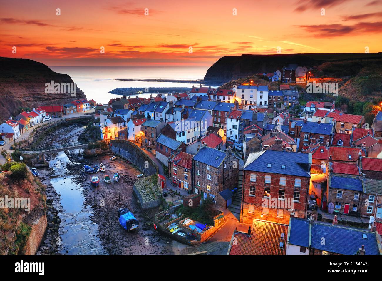 Clifftop view at Sunrise of Staites, North Yorkshire, England, UK Stock