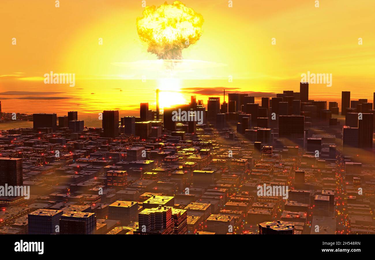Artwork of a nuclear attack Stock Photo