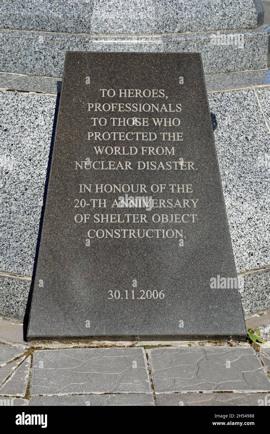 Plaque on the Monument to the Victims at Chernobyl Stock Photo