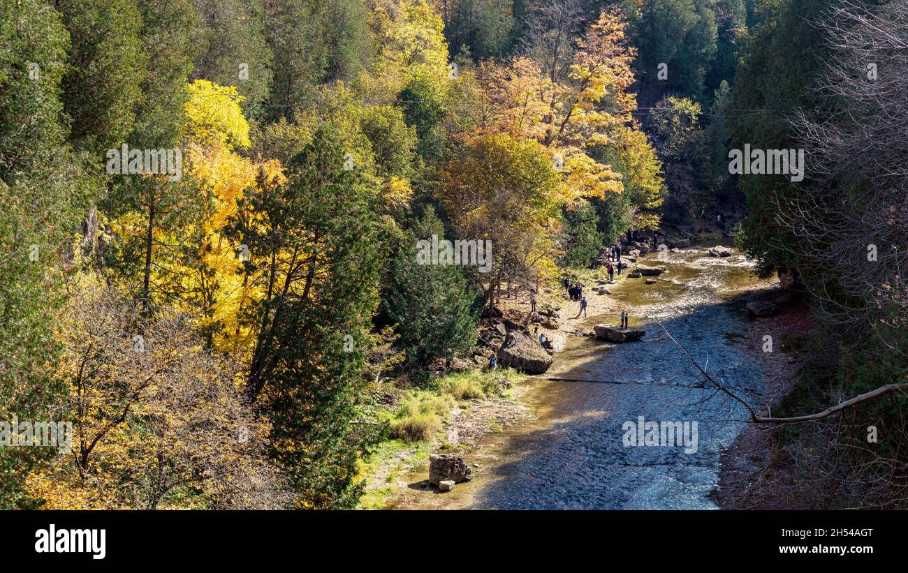 View at the Irvine Creek in Elora, Ontario, Canada. Stock Photo