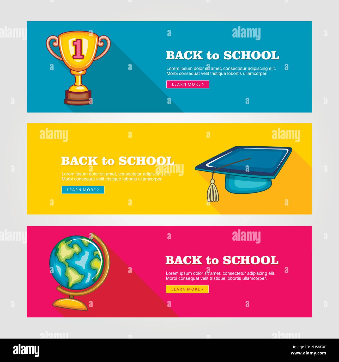 School flat vector banners, vector illustration eps 10 Stock Vector