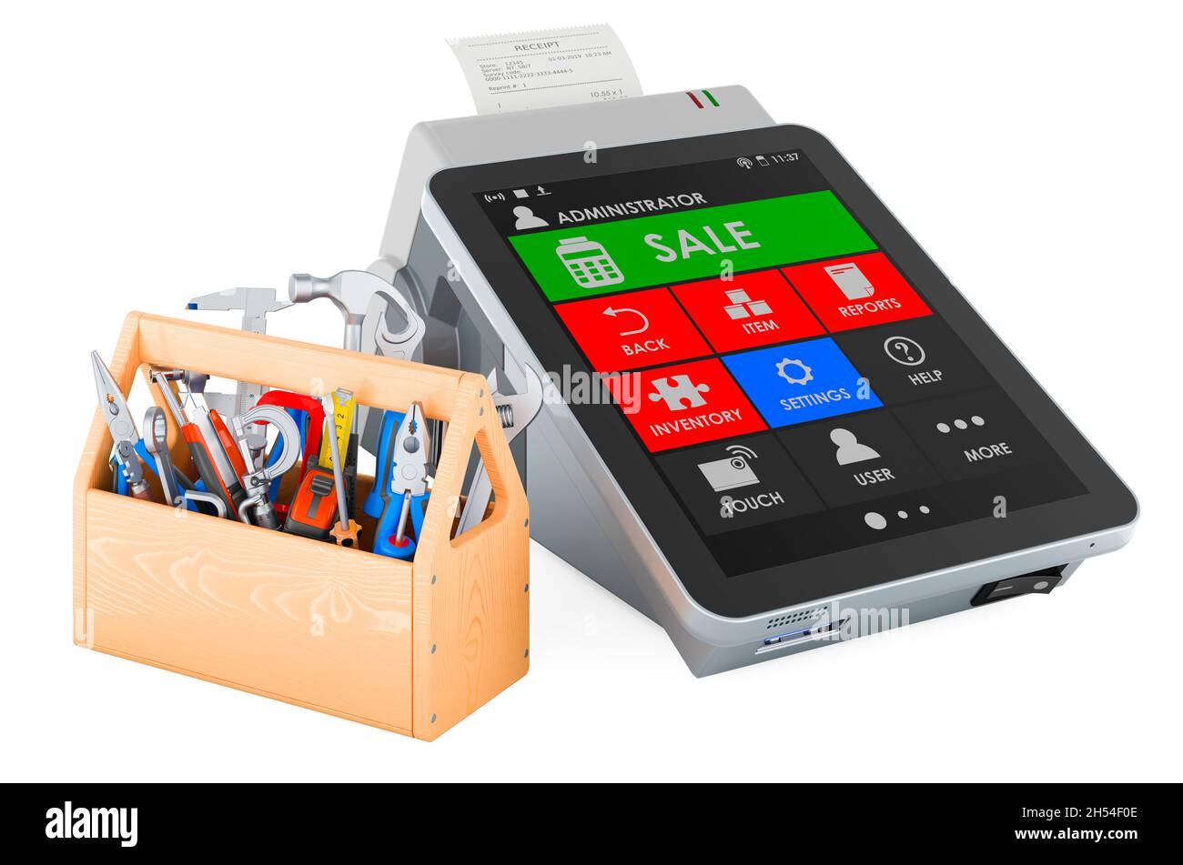 Online cash register with toolbox. Service and repair of online cash