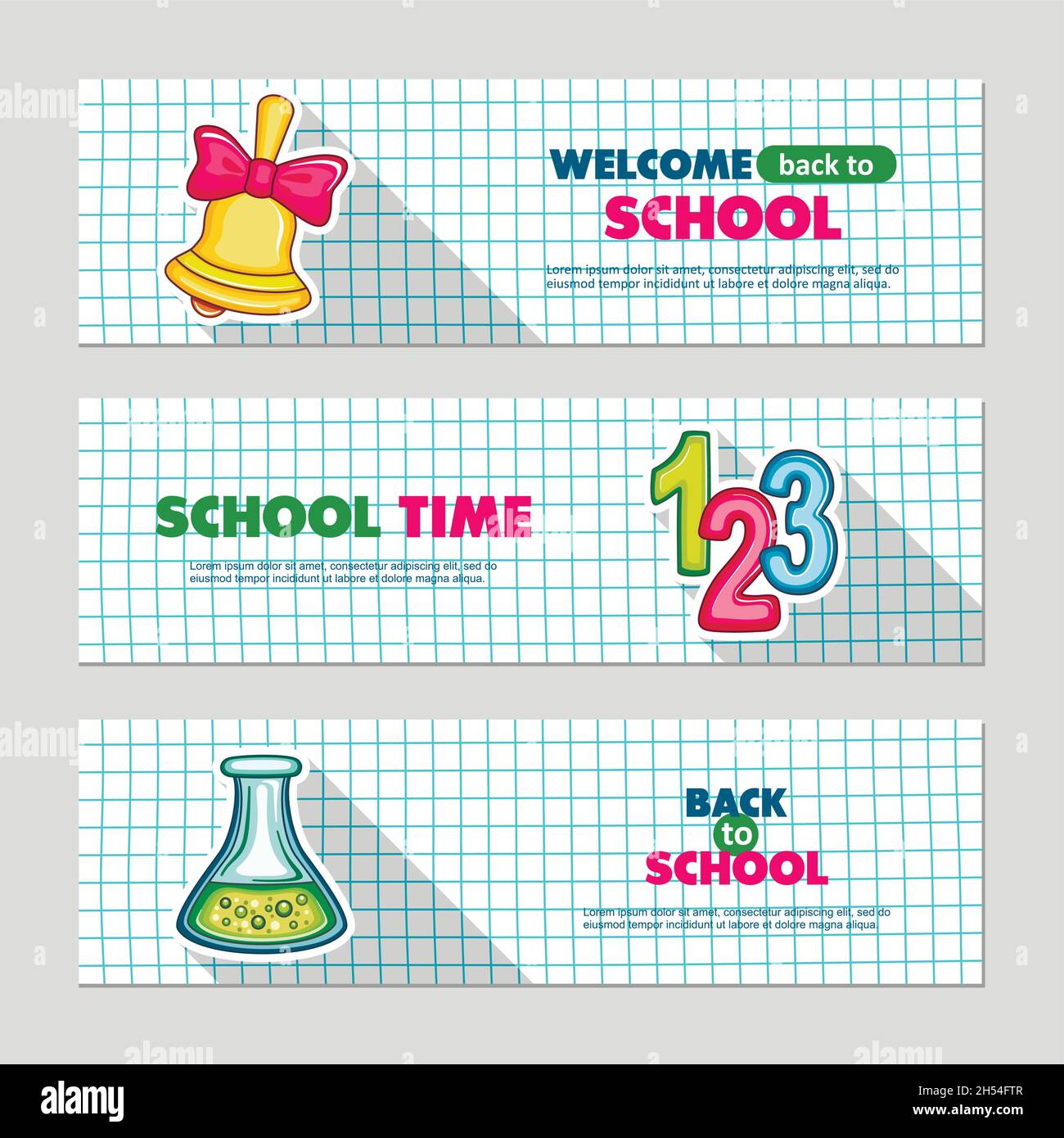 School flat vector banners, vector illustration eps 10 Stock Vector