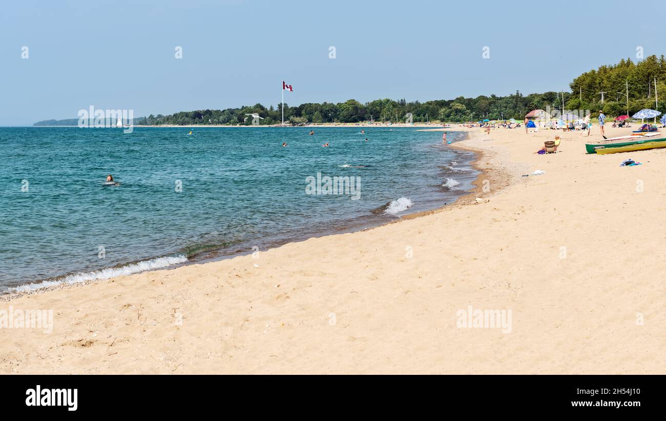 Southampton, Ontario - August 5, 2021: People at the beach on Lake Huron in Southampton, Ontario, Canada. Stock Photo