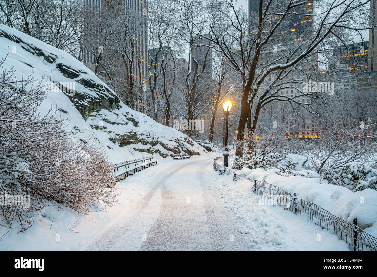 Central Park in winter after heavy snow storm Stock Photo - Alamy