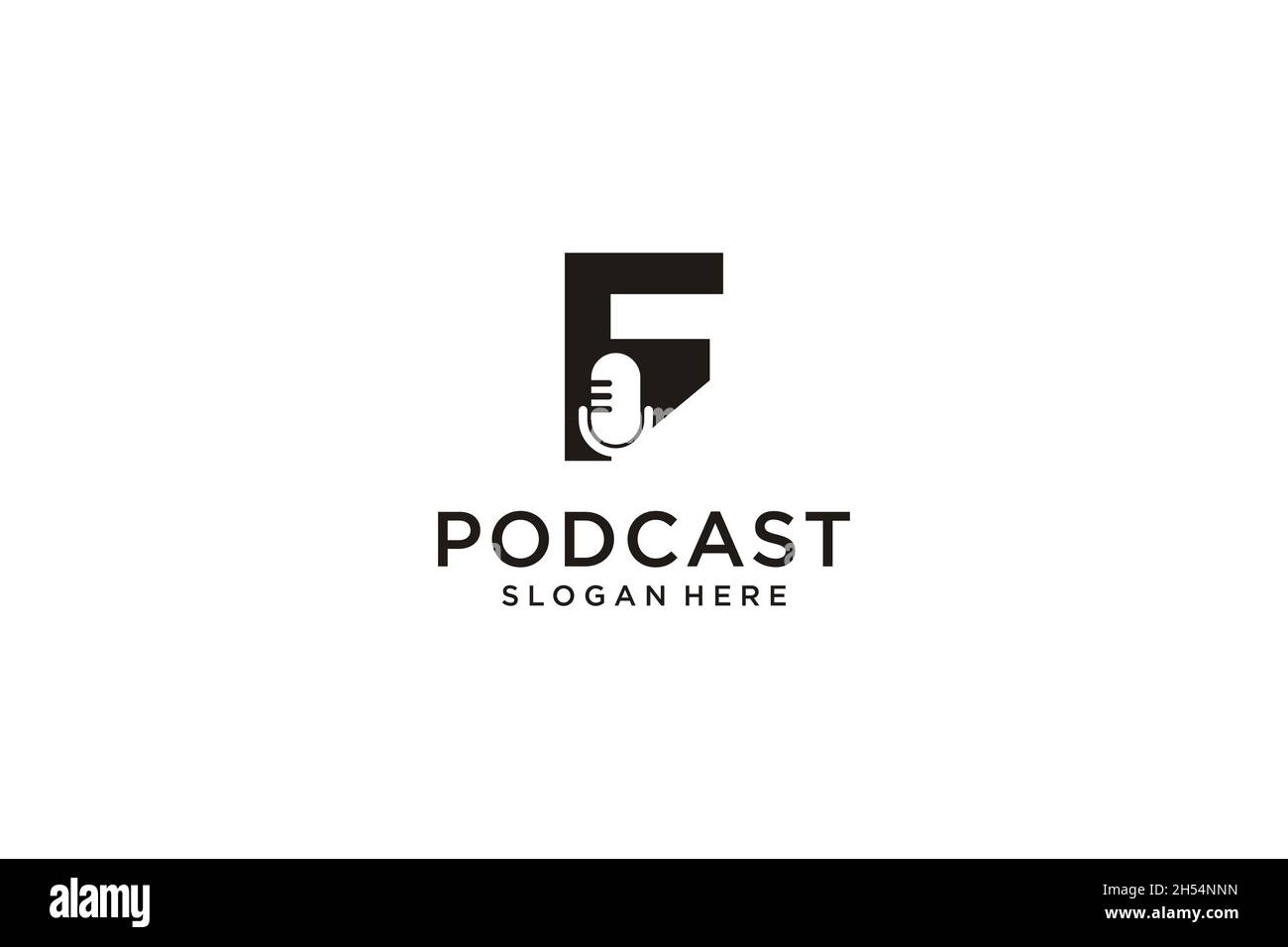 initial letter F with microphone podcast logo design template vector Stock Vector