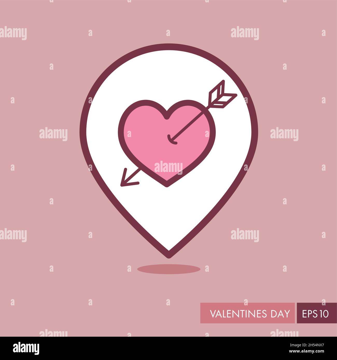 Arrow heart pin map icon. Love sign. Valentines day symbol. Map pointer ...