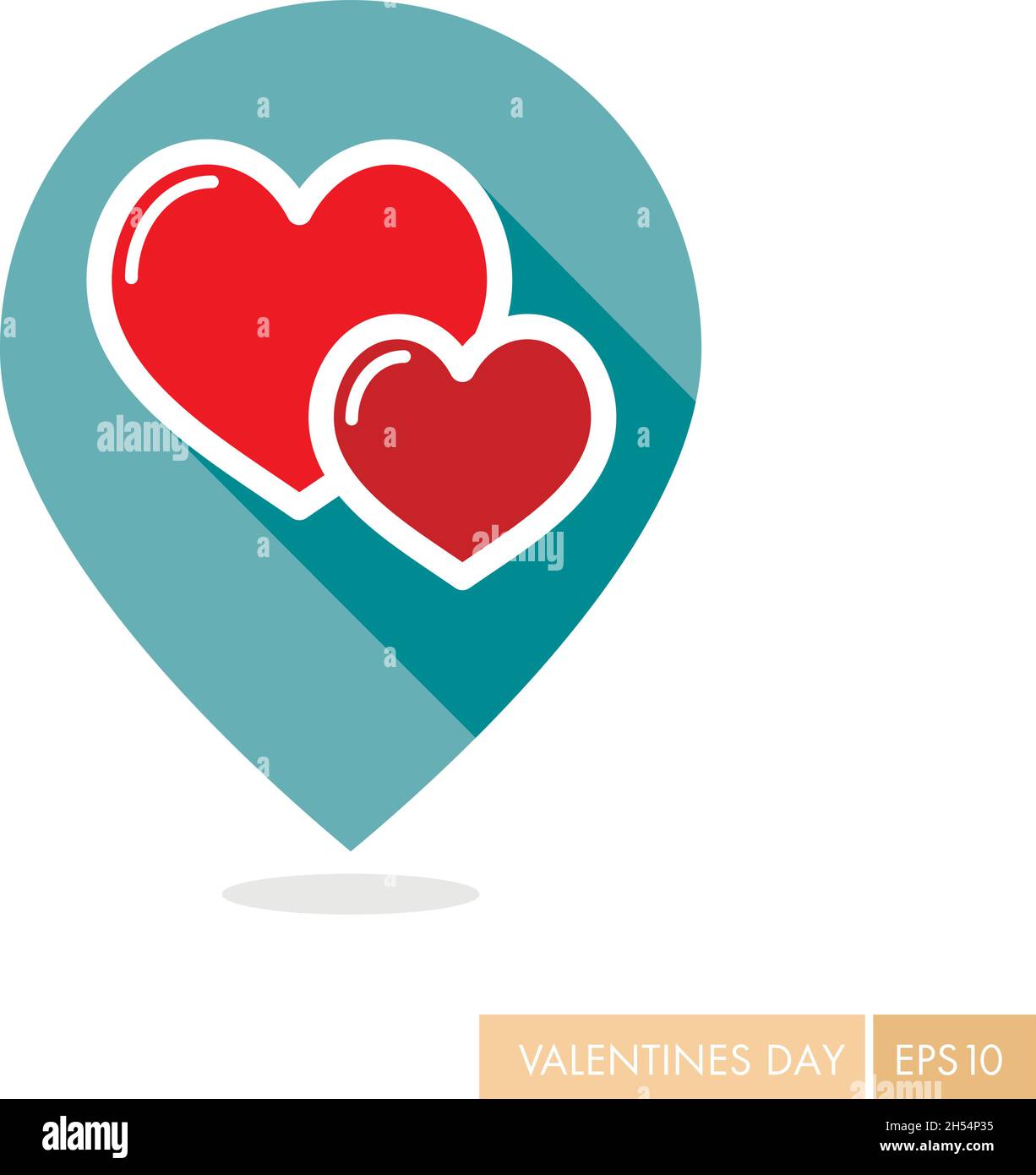 Two heart linear vector pin map icon. Valentine day symbol. Map pointer ...