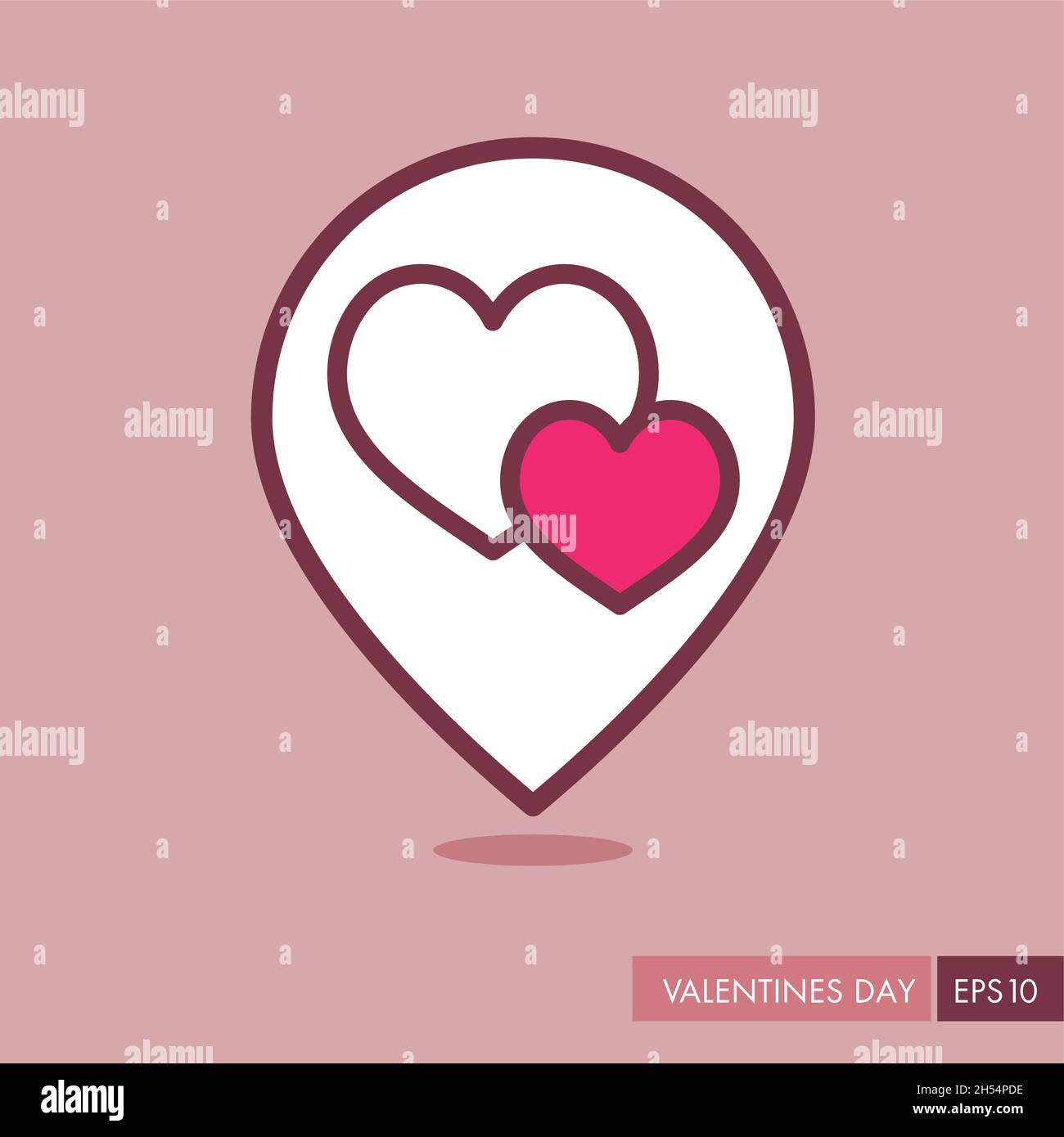 Two heart linear vector pin map icon. Valentine day symbol. Map pointer ...