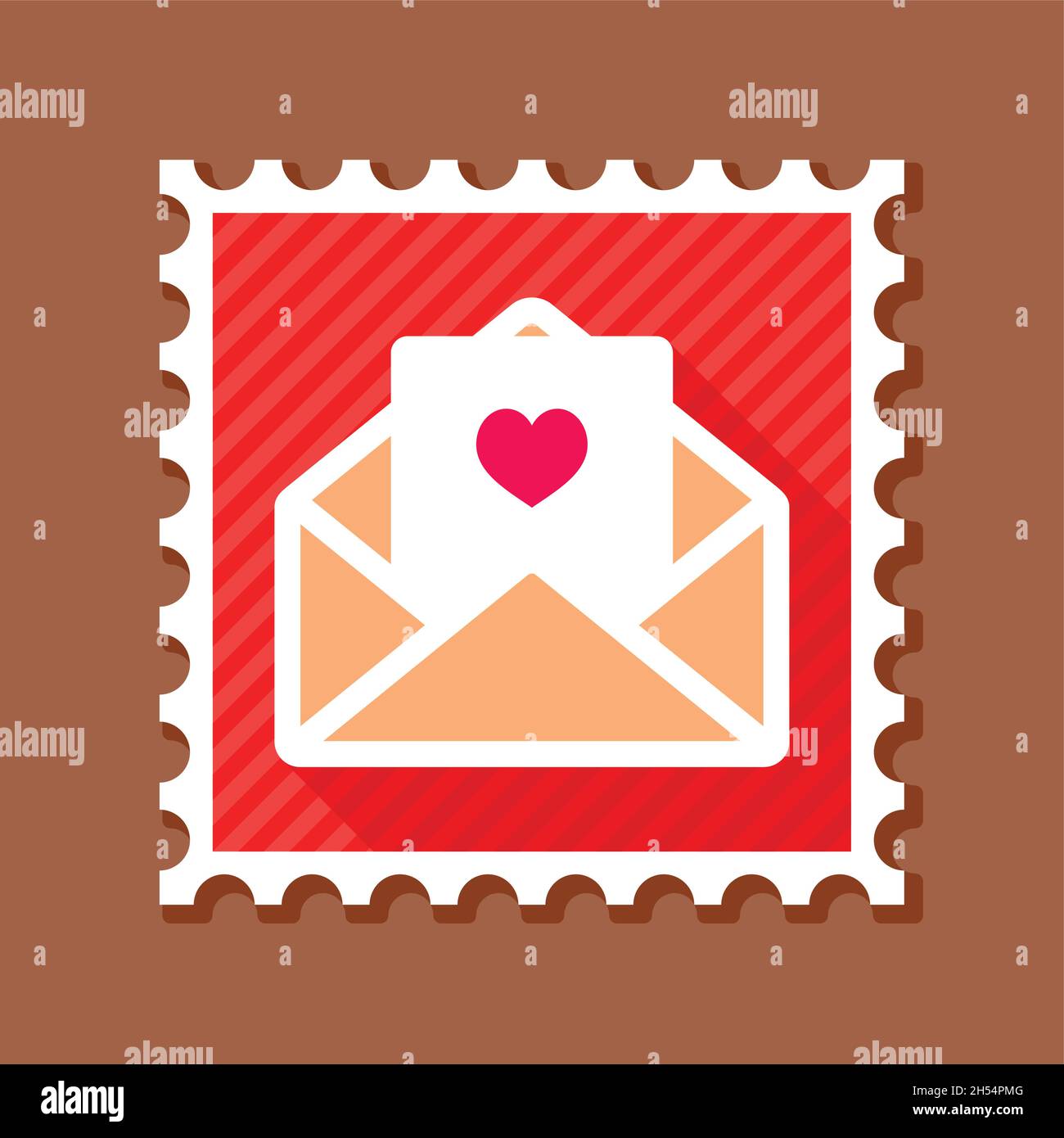 Happy Valentine day Card in envelope stamp. Heart sign, symbol ...