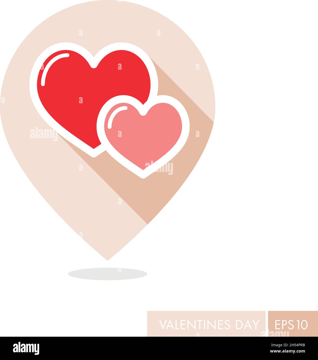 Two heart linear vector pin map icon. Valentine day symbol. Map pointer ...