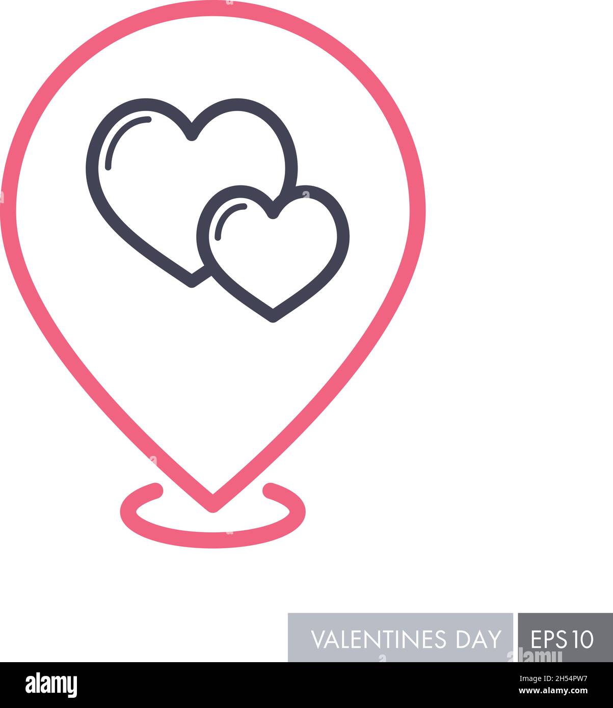 Two heart linear vector pin map icon. Valentine day symbol. Map pointer ...