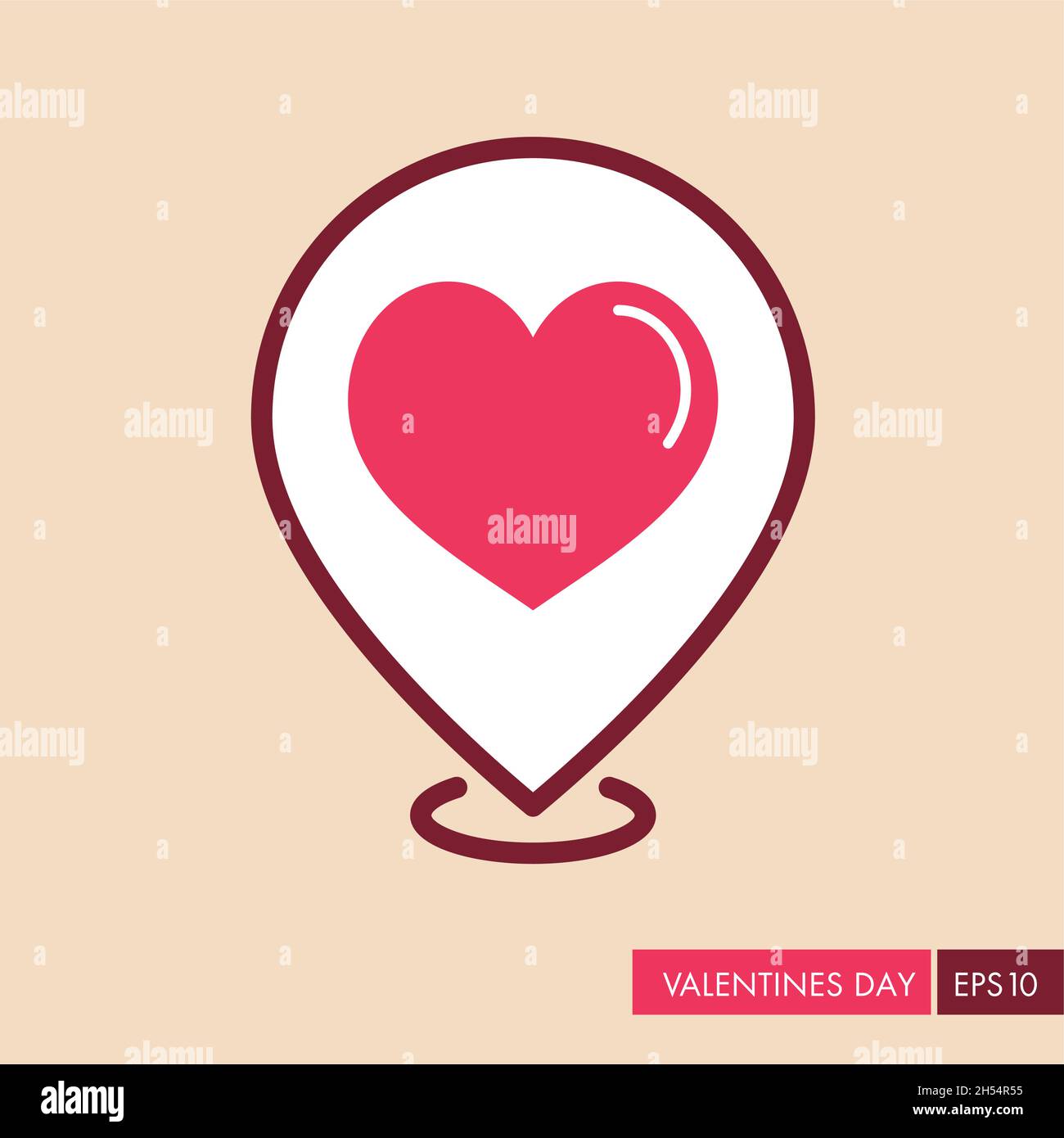 Heart pin map icon, Love symbol Valentine Day. Map pointer. Vector ...