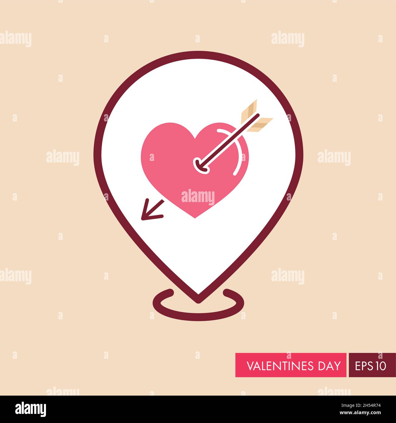 Arrow heart pin map icon. Love sign. Valentines day symbol. Map pointer ...