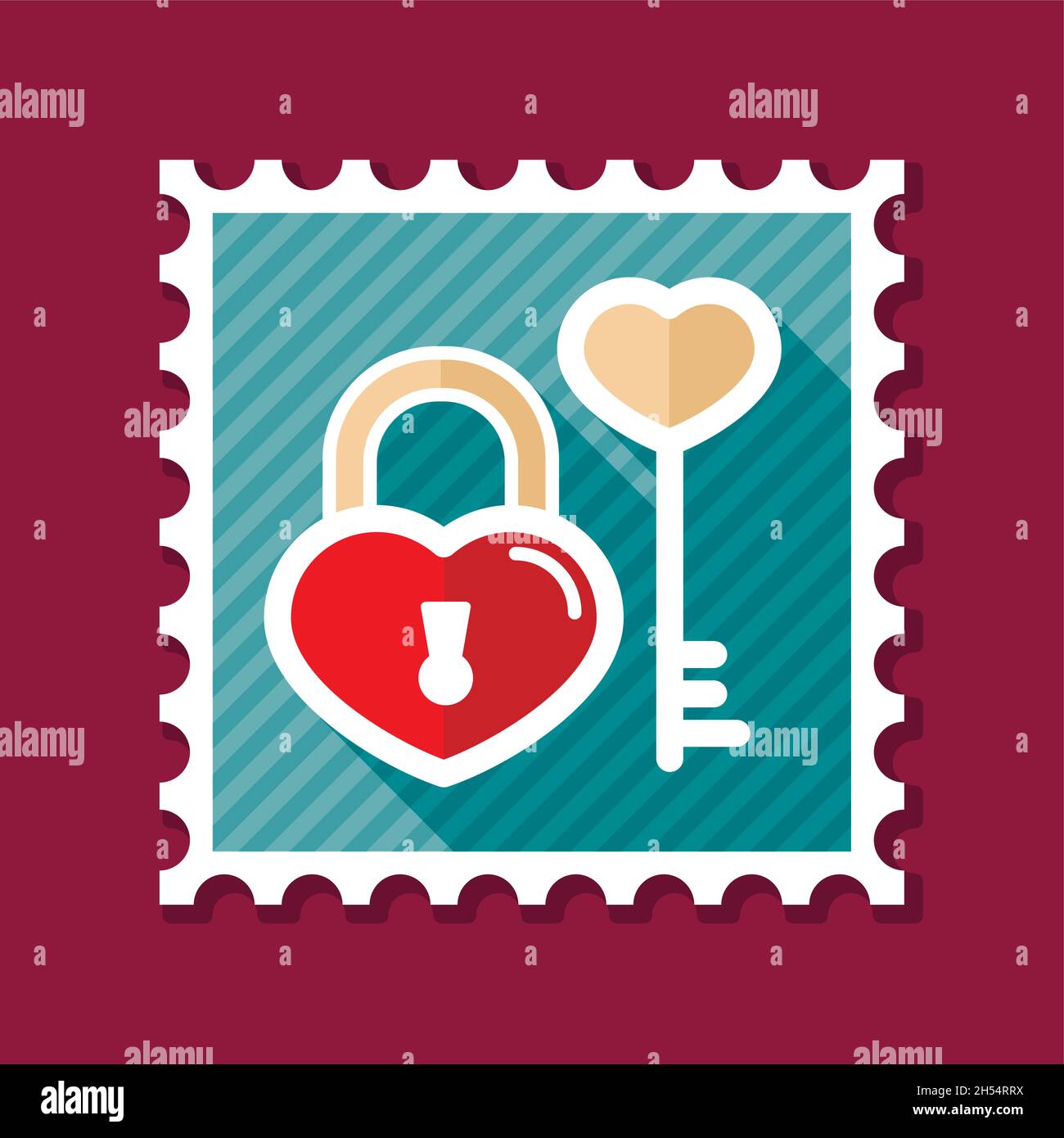 Key and lock in heart shape stamp. Valentines day symbol. Vector ...