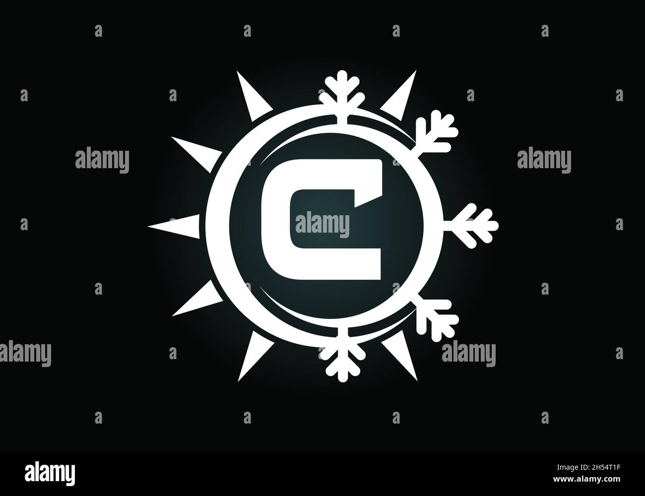 Initial C monogram alphabet with abstract sun and snow. Air conditioner ...