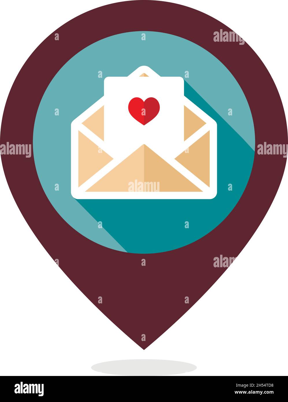 Happy Valentine day Card in envelope pin map icon. Map pointer. Heart ...