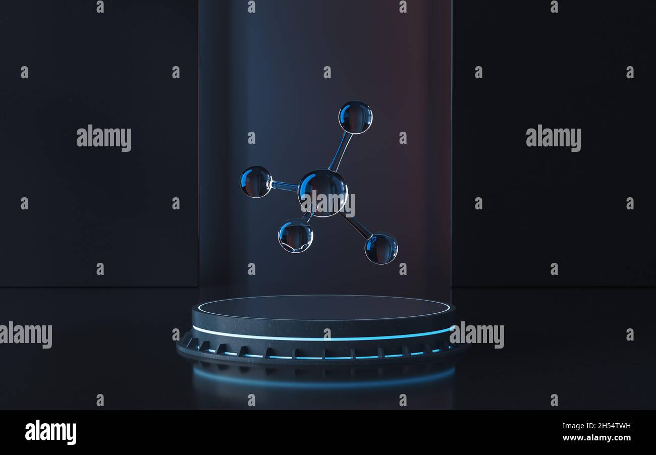 Molecular structure and stage, 3d rendering. Computer digital drawing ...