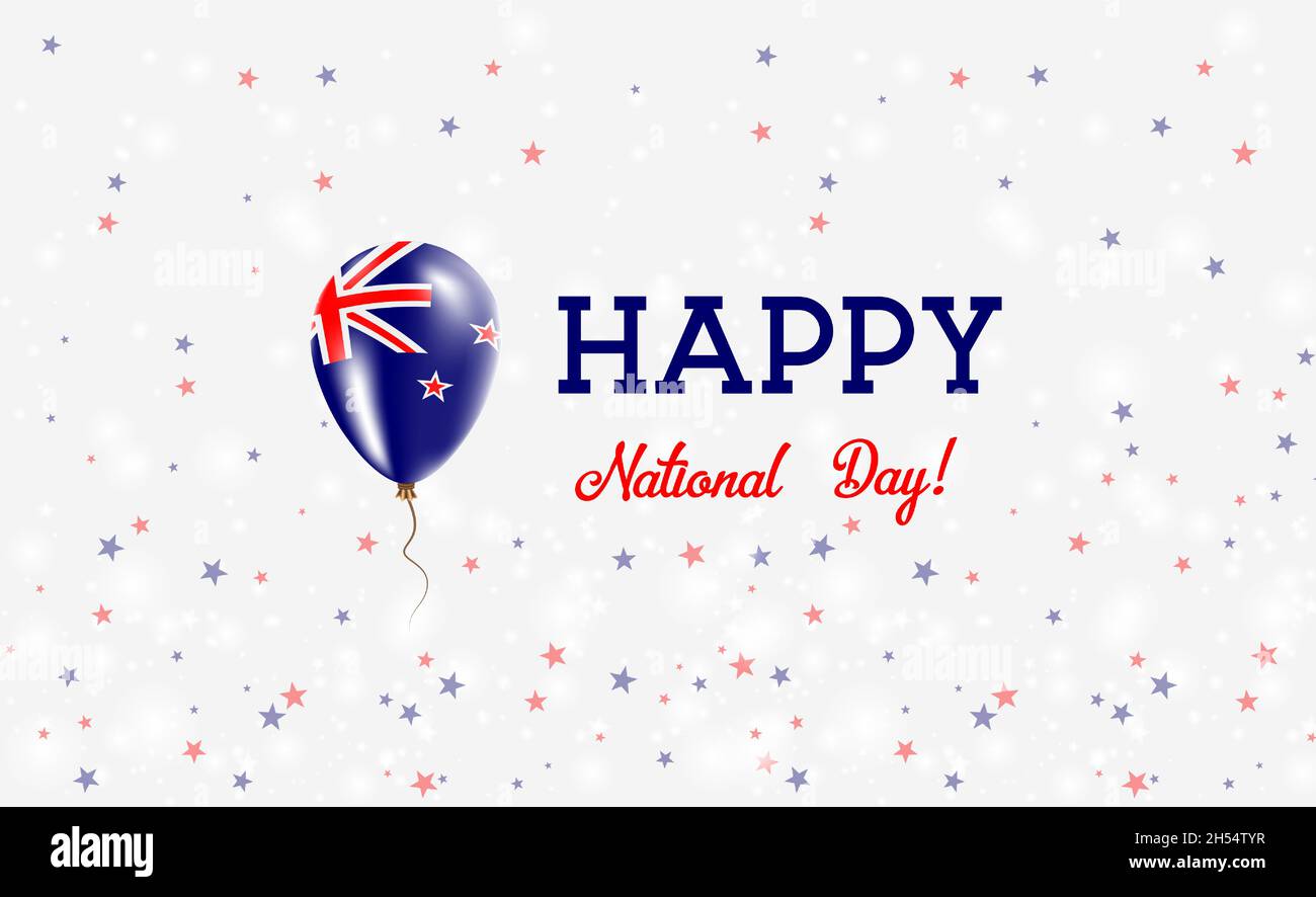 New Zealand National Day patriotic poster. Flying Rubber Balloon in