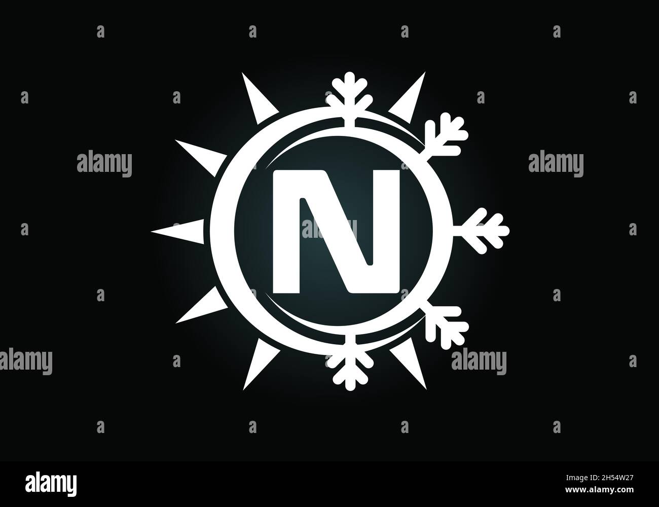 Initial N monogram alphabet with abstract sun and snow. Air conditioner ...