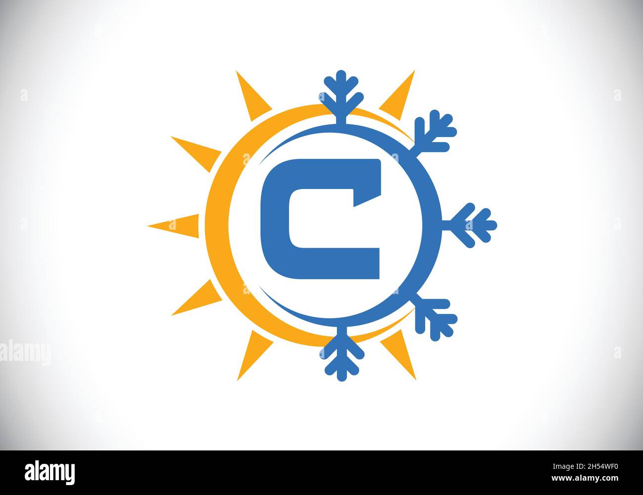 Initial C monogram alphabet with abstract sun and snow. Air conditioner ...