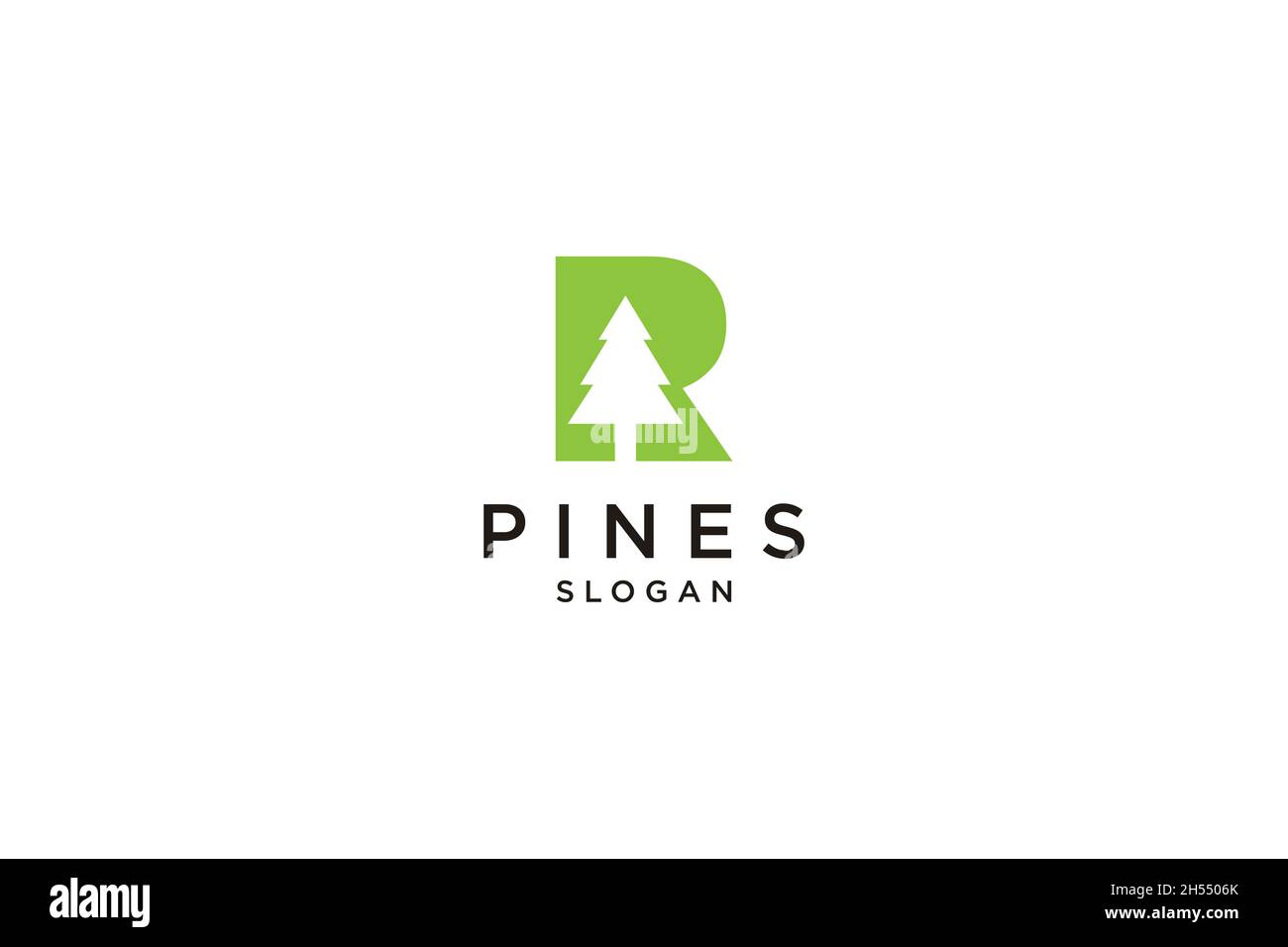 initial letter R with Hemlock, Evergreen, Pines, Spruce, Cedar trees logo design Stock Vector