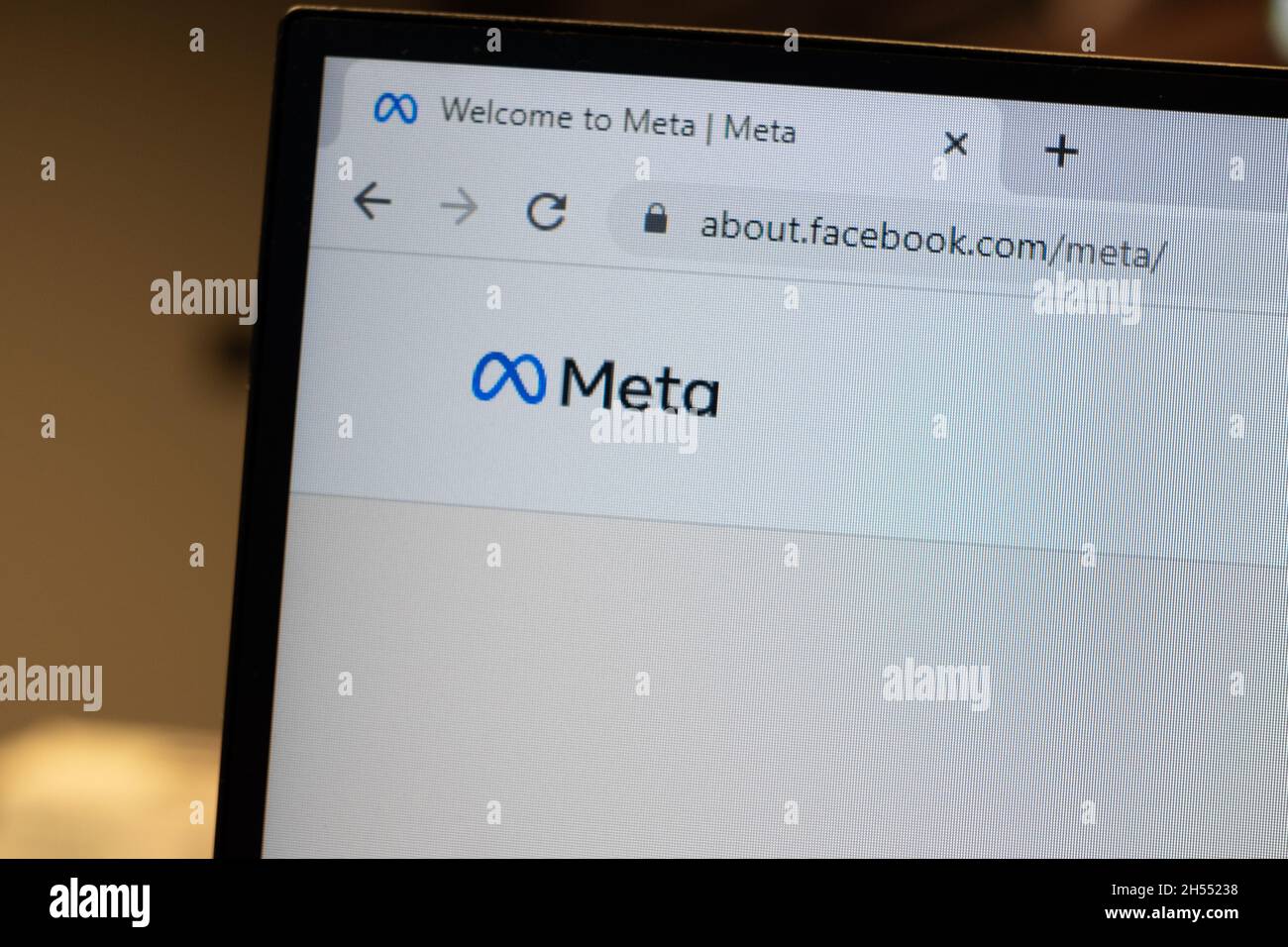 Estonia - Nov 2, 2021: Facebook changes its name to Meta. Facebook web address now displays Meta logo. Stock Photo