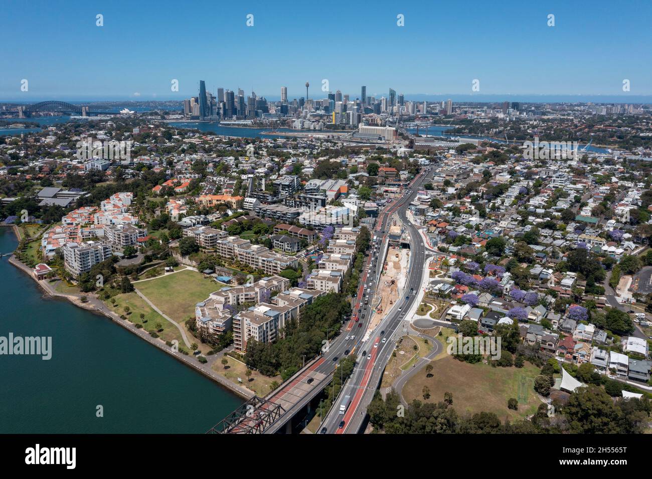 The Sydney suburb of Rozelle and Victoria road heading to the city. Stock Photo