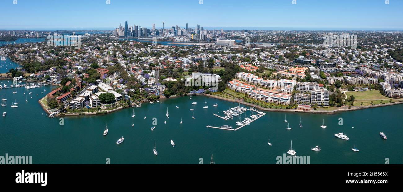 The Sydney suburbs of Rozelle and Balmain on the banks of the Parramatta river. Stock Photo