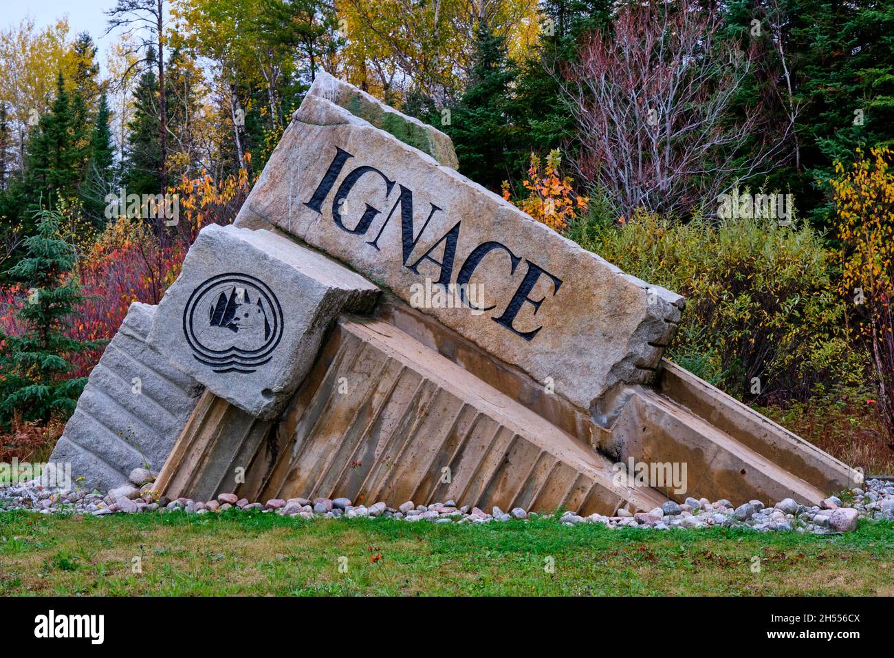 Ignace welcome sign located on the edge of the town of Ignace Ontario Canada. Stock Photo