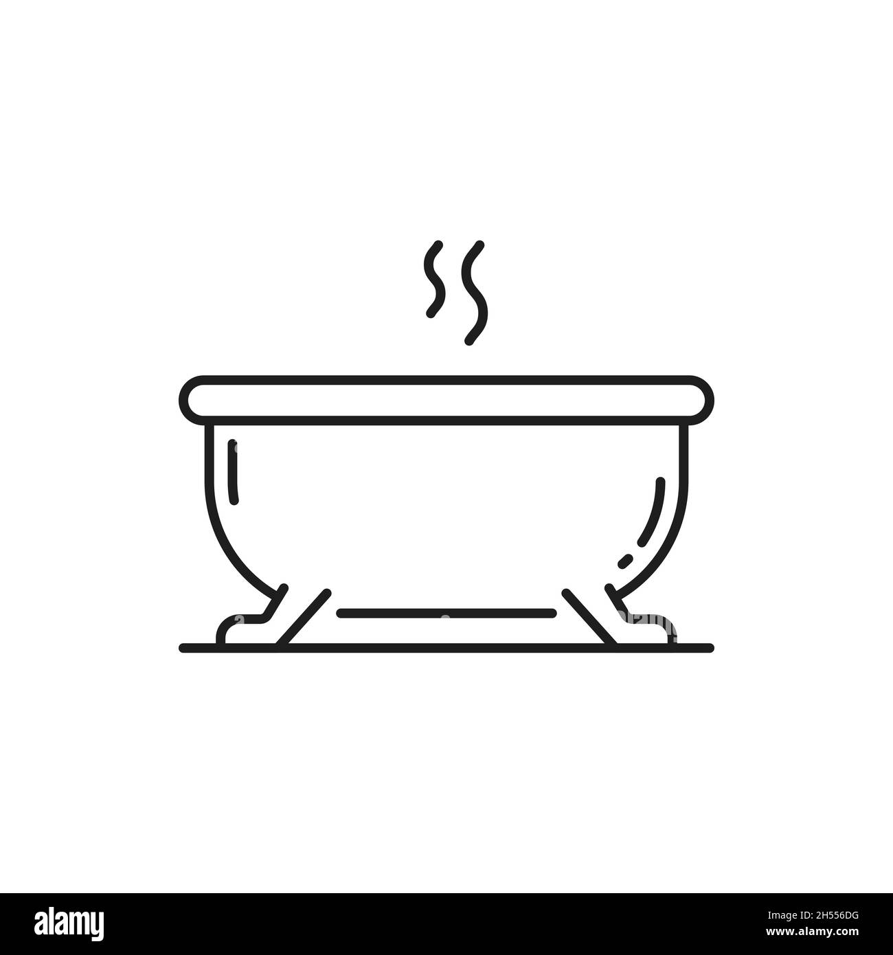 Bathtub with hot water isolated thin line icon of bathroom object. Vector bath-tub with froth and soap, bath or toilet room equipment. Spa and baby sh Stock Vector