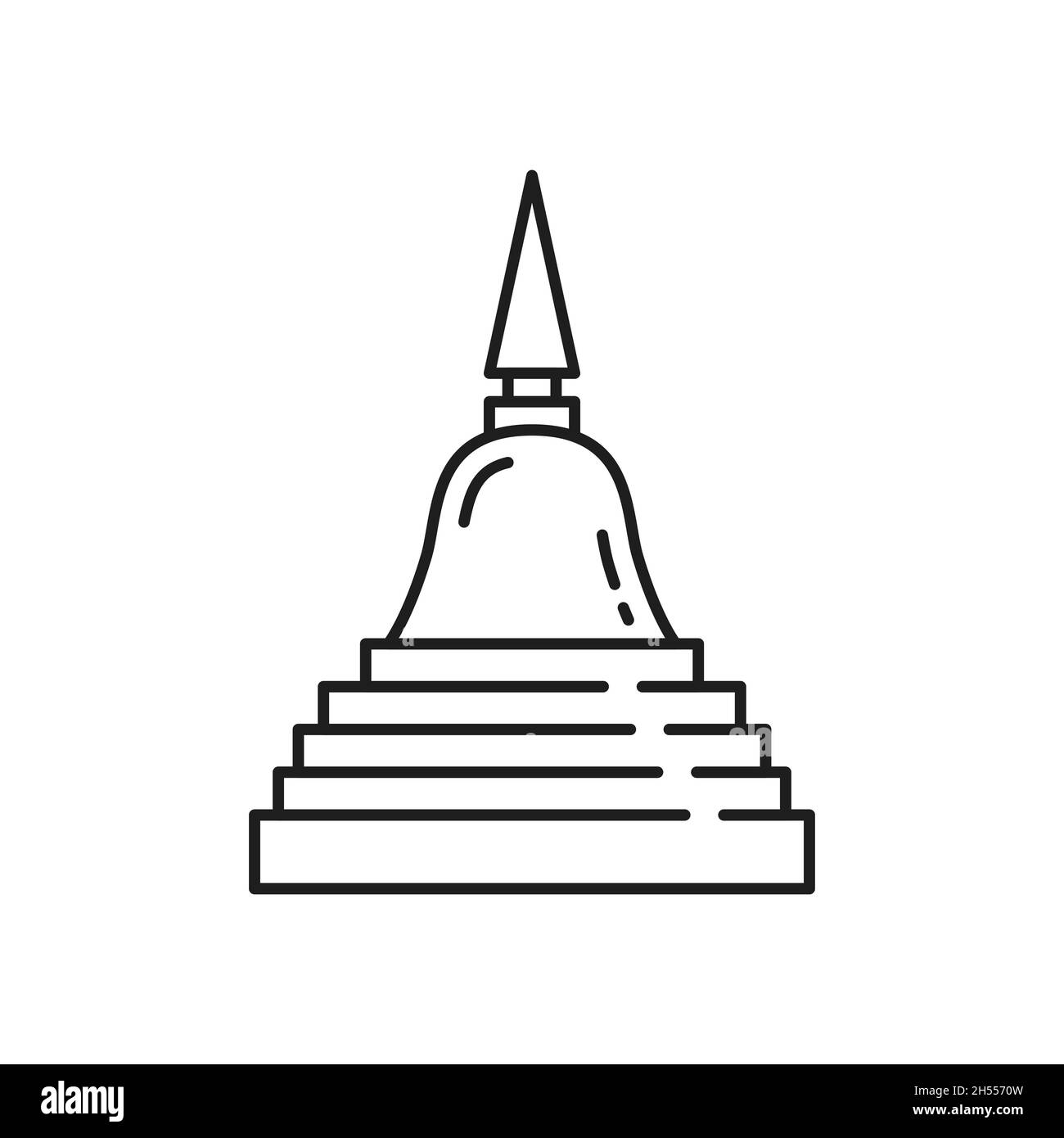 Stupa of reconciliation Buddhism religious symbol isolated thin line icon. Vector four octagonal steps with equal sides of stupa Thailand sign, Buddha Stock Vector