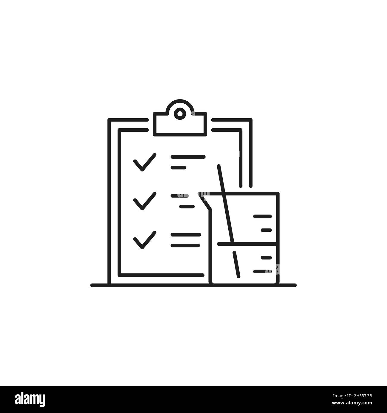 Document, exam check list in medicine and physics isolated thin line icons icon. Vector container with material elements of genetics and bioengineerin Stock Vector
