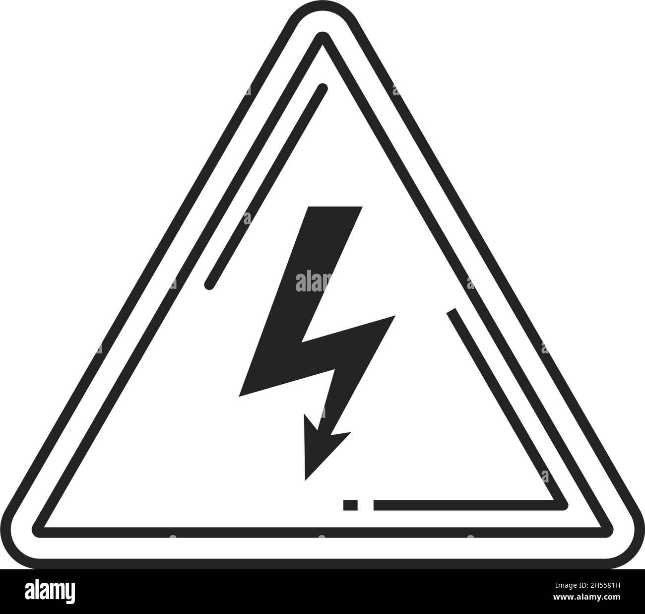 High voltage triangular sign isolated thin line icon. Vector caution triangle with power lighting voltage, danger and precaution. Danger symbol, black Stock Vector