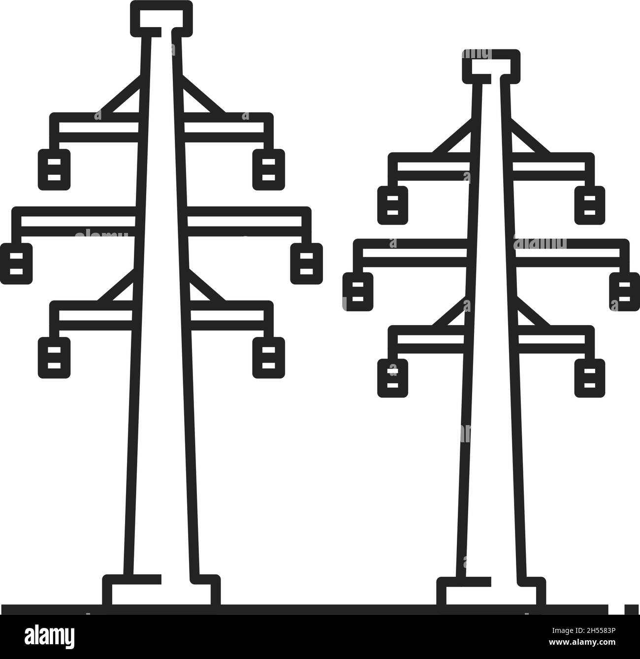 Structures, lattice tower and overhead power line isolated outline icon